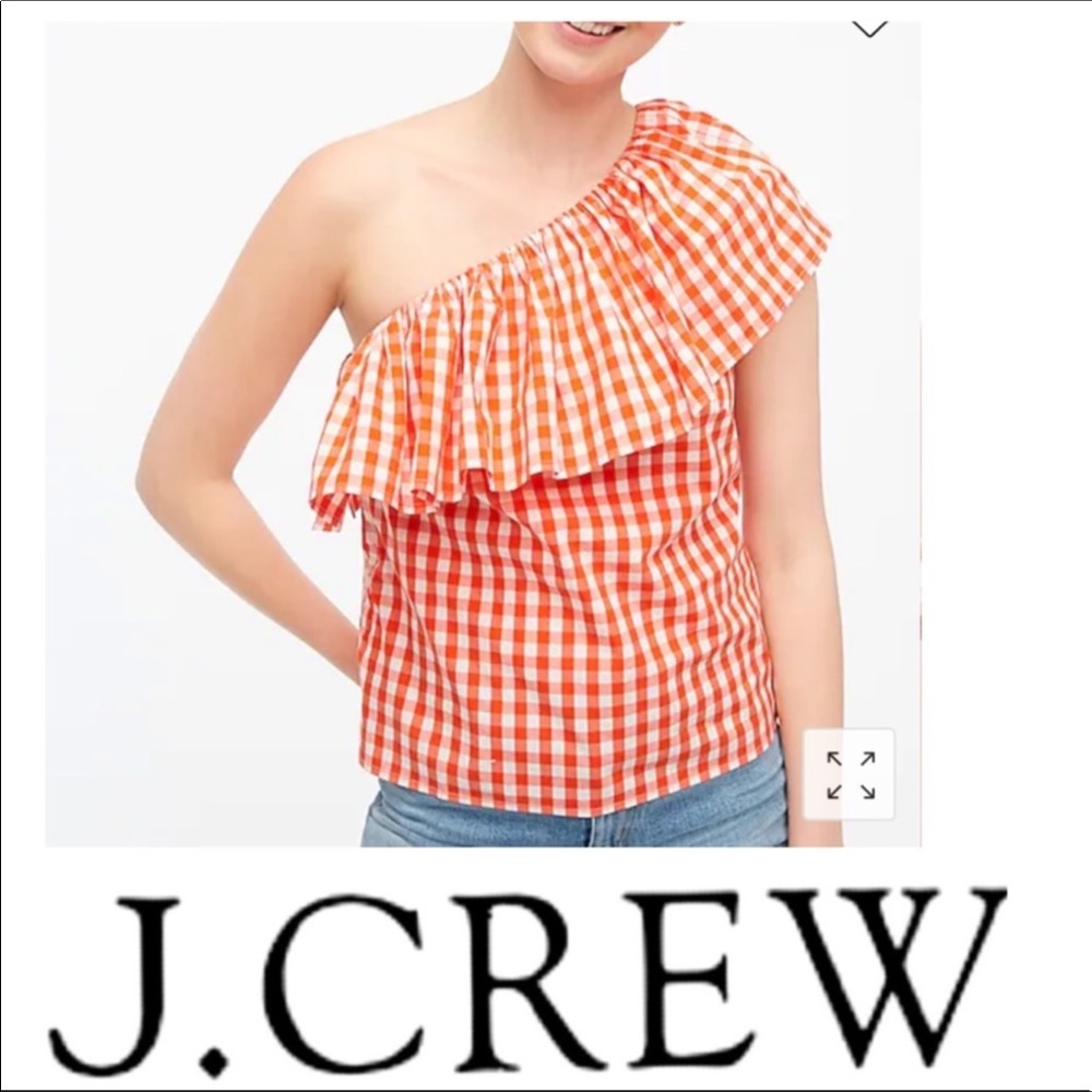 J Crew Factory Cotton Poplin Ruffle One Shoulder Gingham Top Size Medium NWT
